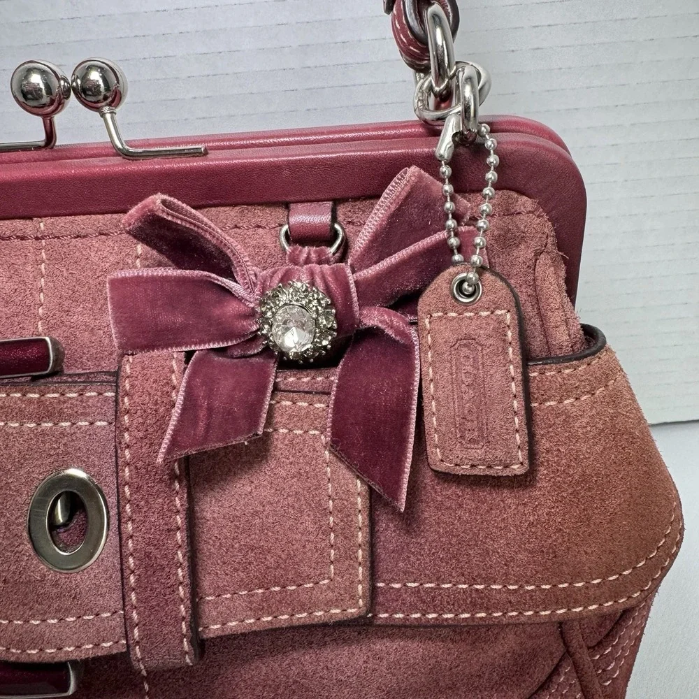 Vintage Coach 8A25 Suede Soho Mini Doctor Bag/Framed Kisslock Purse Oxblood Rare - Picture 3 of 16